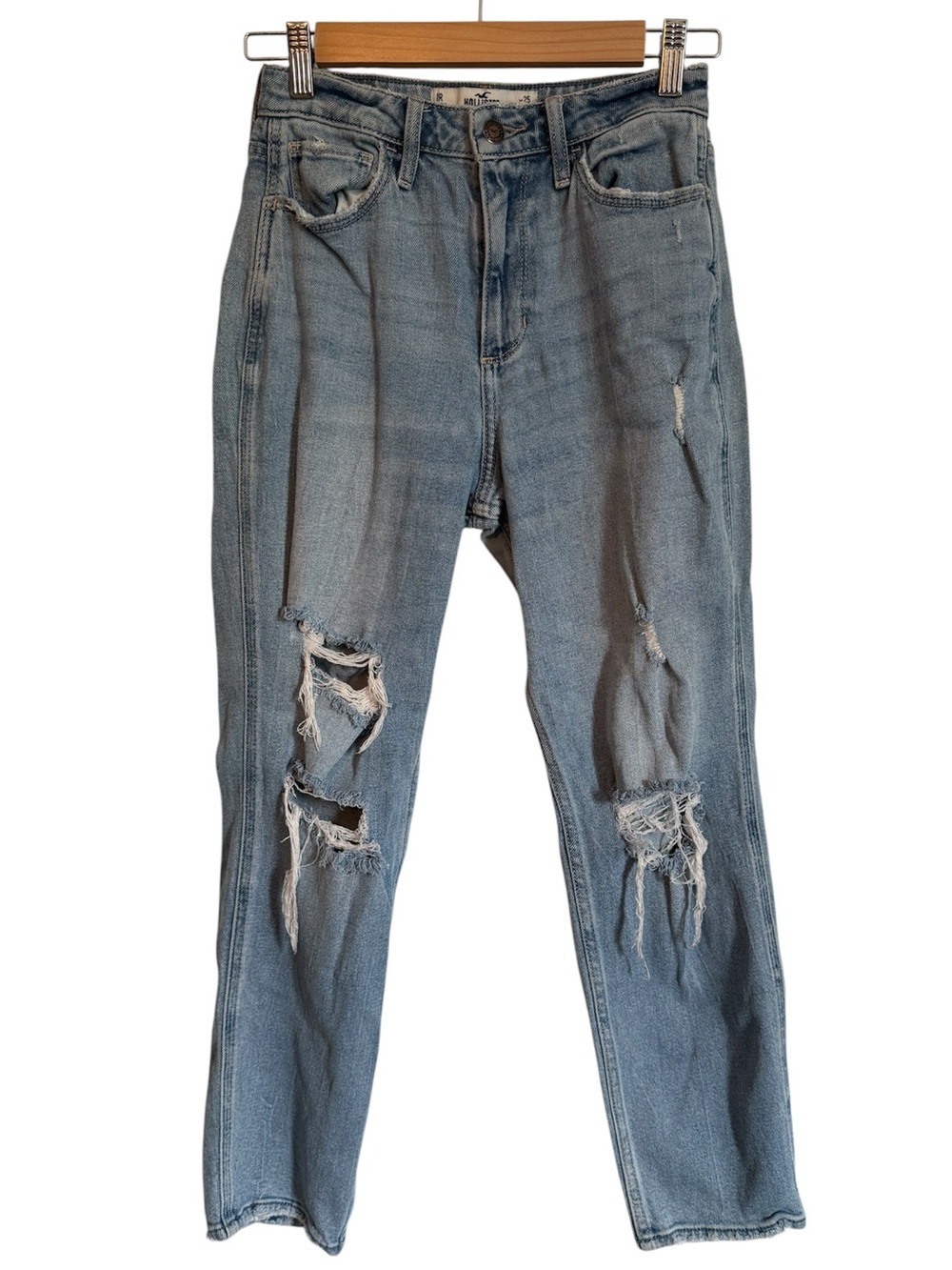 Hollister Light Blue High-Rise Distressed 
Jeans